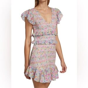 LoveShackFancy Glimmering Sea Sonora Dress Smocked Pink Floral Size S